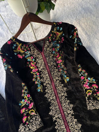 Black Velvet Designer Embroidered co - ord Set - Chikankari official