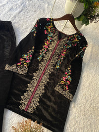 Black Velvet Designer Embroidered co - ord Set - Chikankari official