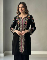 Black Velvet Designer Embroidered co - ord Set - Chikankari official