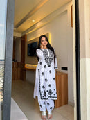 Black & white dhoti style rayon set - Chikankari official