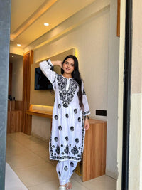 Black & white dhoti style rayon set - Chikankari official