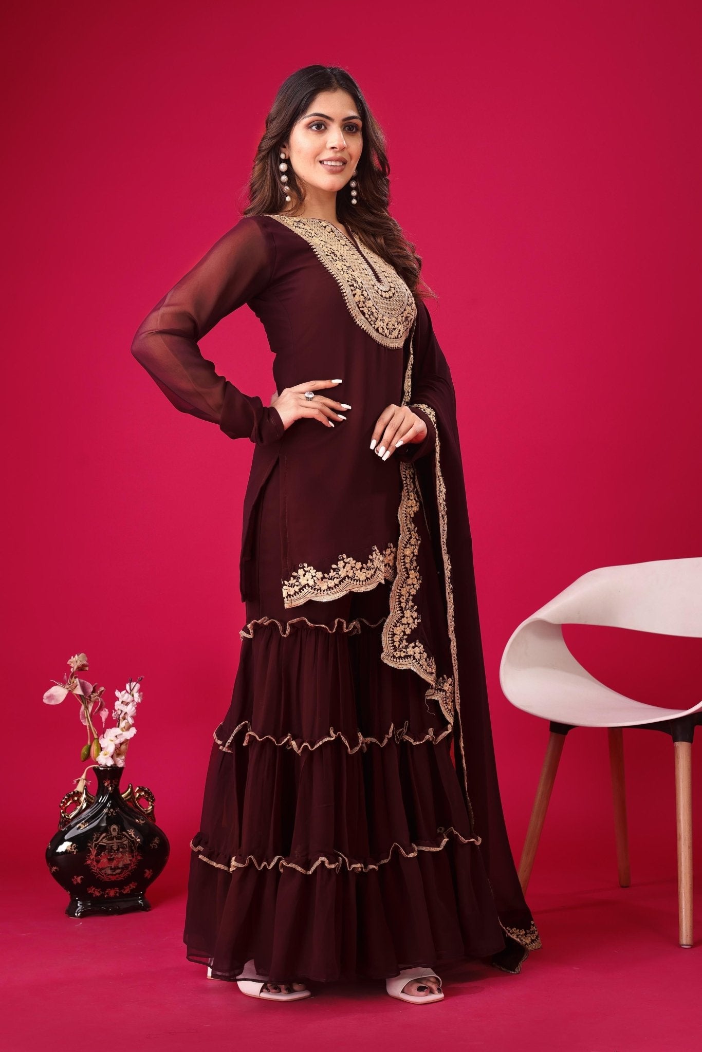 Blood Blooming Fauz Designer 3pc Set - Chikankari official