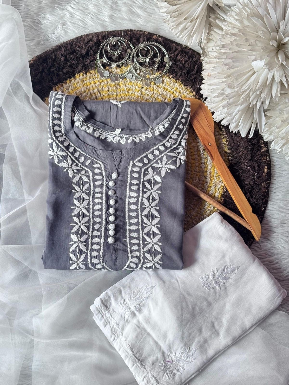 Boota modal cotton With Rayon Plazzo & Organza Dupatta - Chikankari official