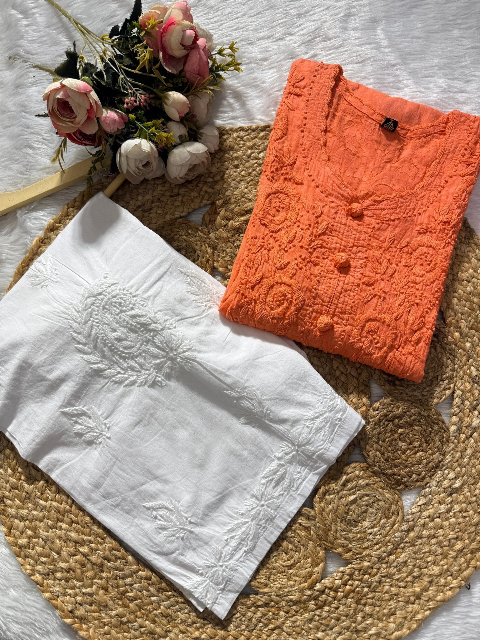 Brasso Cotton Dyed buttons kurti - Chikankari official