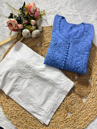Brasso Cotton Dyed buttons kurti - Chikankari official