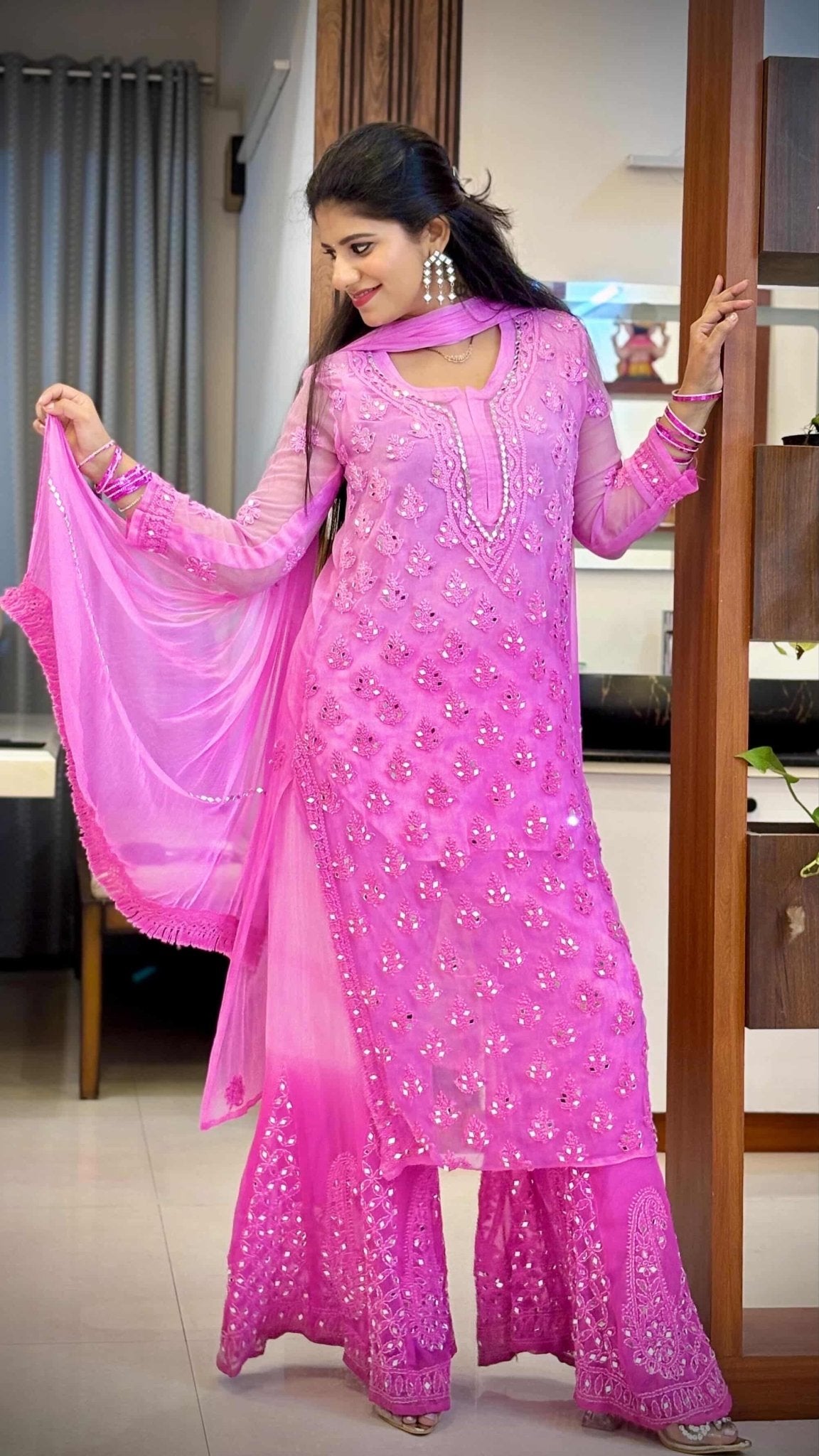 Pink chikankari