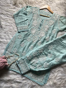 Butter soft chanderi Short Kurti with afghani pant - Chikankari official