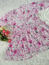 Butter soft mul mul floral printed short gown - Chikankari official