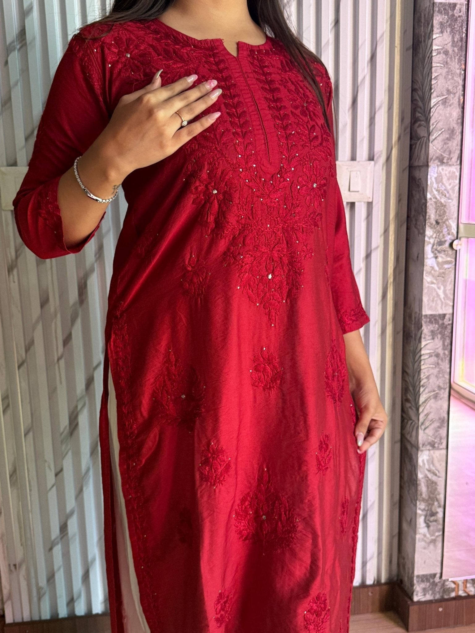 Butter Soft Silver Muqaish kurta - Chikankari official