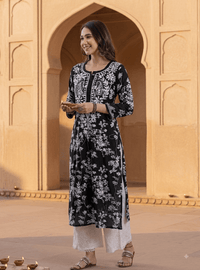 Buy 1 Get 1 Free Zainab Lightweight Mul Chikankari floral print kurtis - Chikankari official