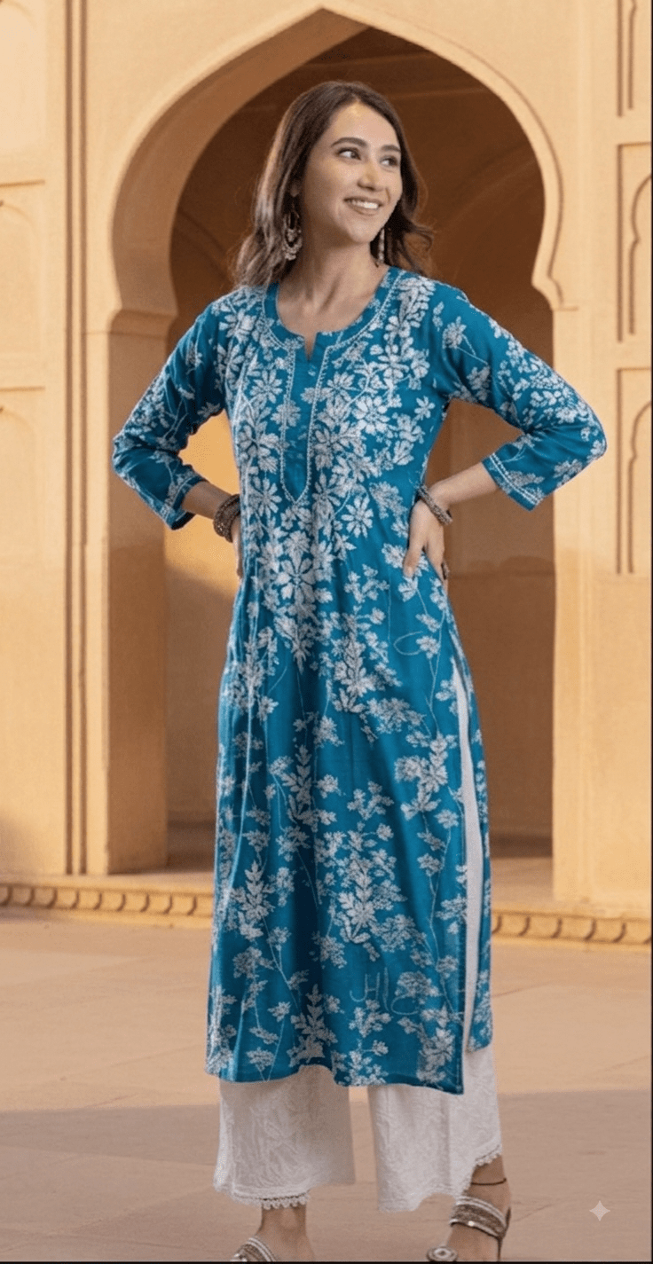 Buy 1 Get 1 Free Zainab Lightweight Mul Chikankari floral print kurtis - Chikankari official