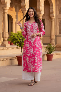 Buy 1 Get 1 Free Zainab Lightweight Mul Chikankari floral print kurtis - Chikankari official