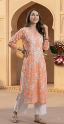 Buy 1 Get 1 Free Zainab Lightweight Mul Chikankari floral print kurtis - Chikankari official