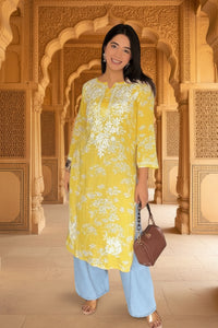 Buy 1 Get 1 Free Zainab Lightweight Mul Chikankari floral print kurtis - Chikankari official