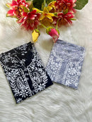 Buy 1 Get 1 Free Zainab Lightweight Mul Chikankari floral print kurtis - Chikankari official
