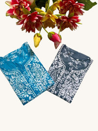 Buy 1 Get 1 Free Zainab Lightweight Mul Chikankari floral print kurtis - Chikankari official