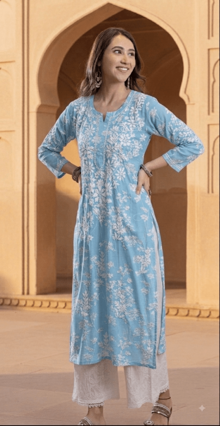 Buy 1 Get 1 Free Zainab Lightweight Mul Chikankari floral print kurtis - Chikankari official