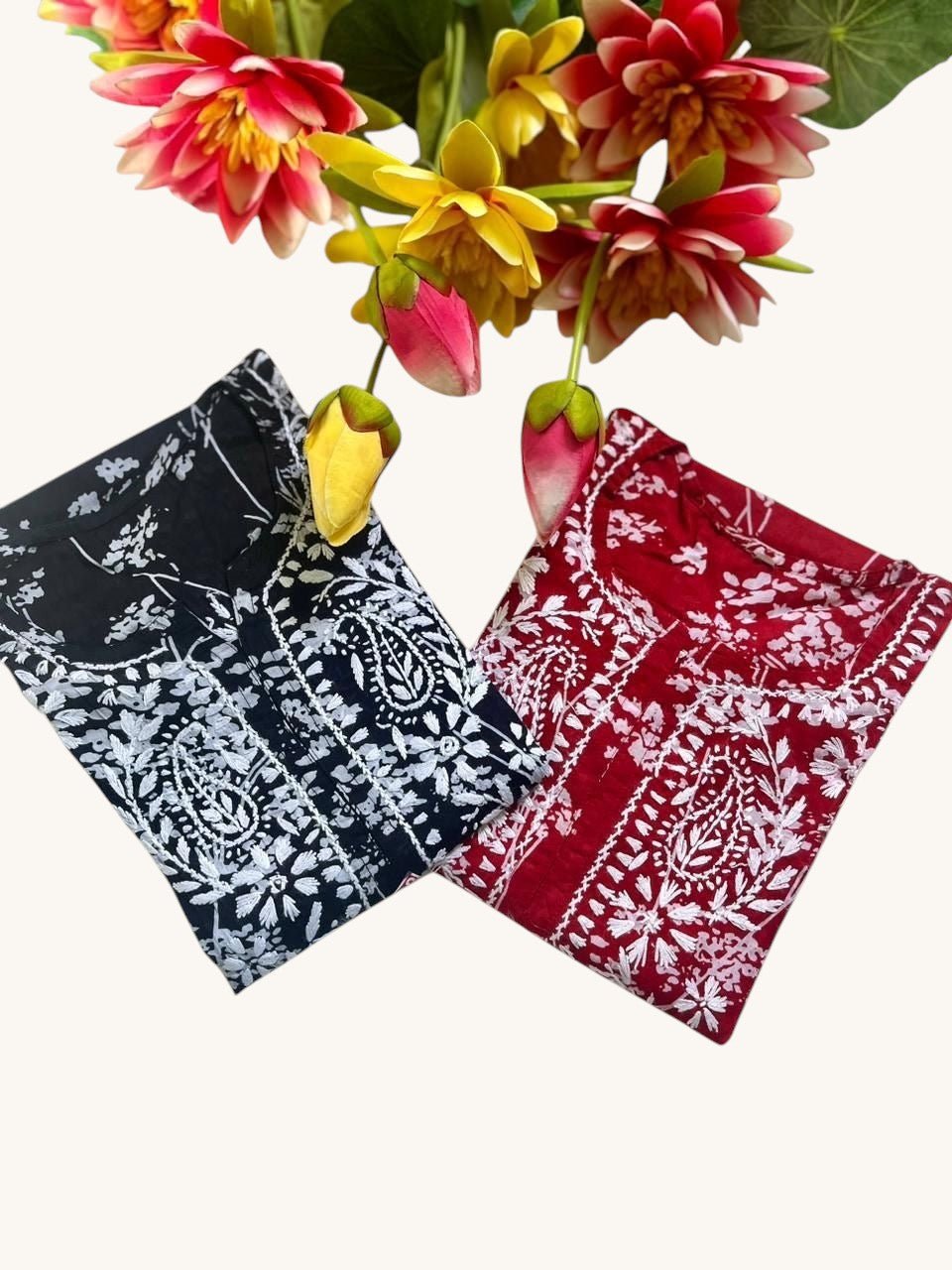 Buy 1 Get 1 Free Zainab Lightweight Mul Chikankari floral print kurtis - Chikankari official