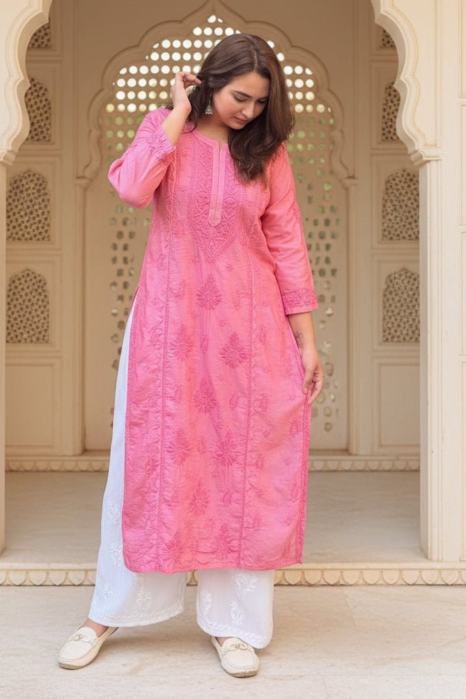 Chanderi 3d Gala Panel chikankari kurti