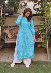 Chanderi 3d Gala Panel chikankari kurti - Chikankari official