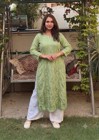 Chanderi 3d Gala Panel chikankari kurti - Chikankari official