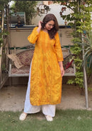 Chanderi 3d Gala Panel chikankari kurti - Chikankari official