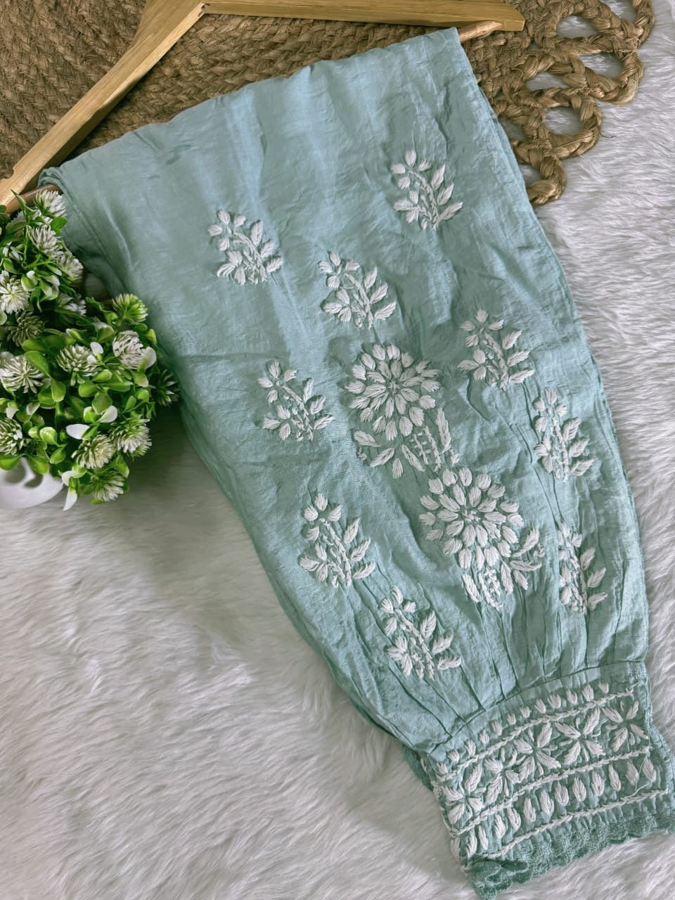Chanderi Afghani Border Side less Set - Chikankari official