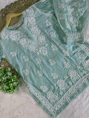 Chanderi Afghani Border Side less Set - Chikankari official