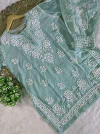 Chanderi Afghani Border Side less Set - Chikankari official