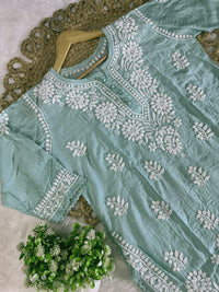 Chanderi Afghani Border Side less Set - Chikankari official