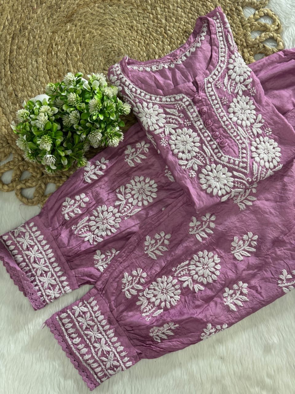 Chanderi Afghani Border Side less Set