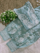 Chanderi Afghani Border Side less Set - Chikankari official