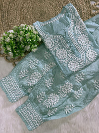 Chanderi Afghani Border Side less Set - Chikankari official