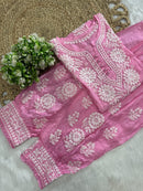 Chanderi Afghani Border Side less Set - Chikankari official