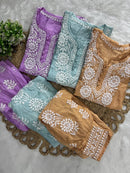 Chanderi Afghani Border Side less Set - Chikankari official