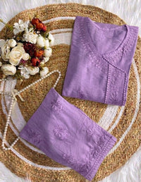 Chanderi Angrakha Style With Lace Pattern - Chikankari official