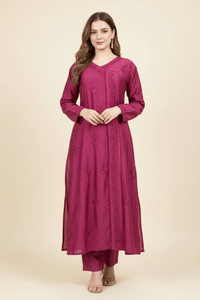 Chanderi Angrakha Style With Lace Pattern | Chikankari Official - Chikankari official