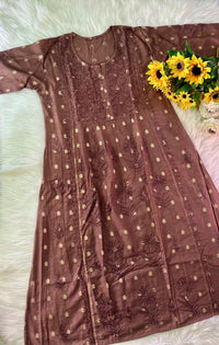 Chanderi Boota Gown Golden Bindi - Chikankari official