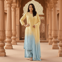 Chanderi Chikankari Ombre Rangrez 3-Piece Set | Sizes 38–46 - Chikankari official