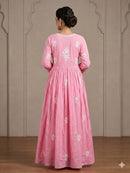 Chanderi Dyeable Fine work Gown - Chikankari official