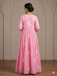 Chanderi Dyeable Fine work Gown - Chikankari official