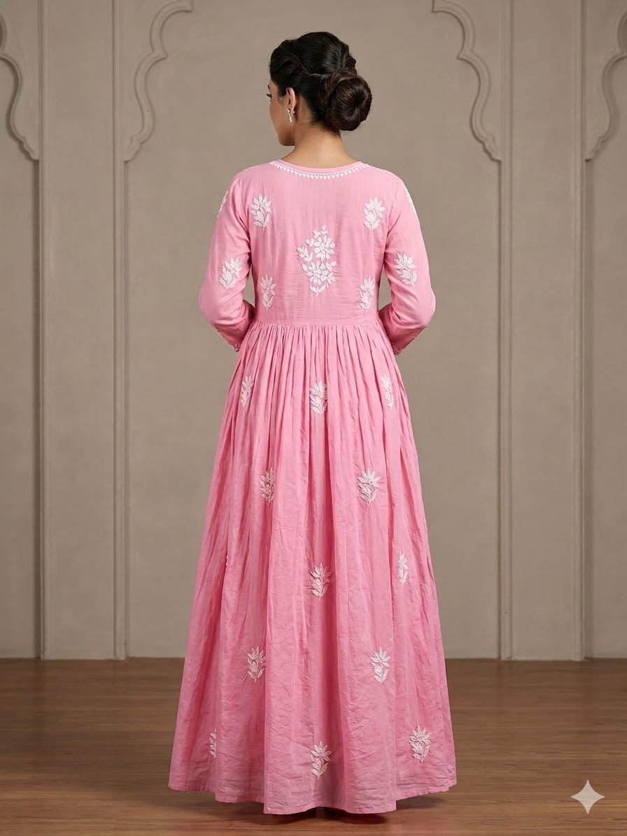 Chanderi Dyeable Fine work Gown - Chikankari official