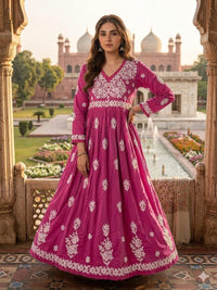 Chanderi Dyeable Fine work Gown - Chikankari official