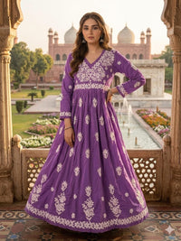 Chanderi Dyeable Fine work Gown - Chikankari official