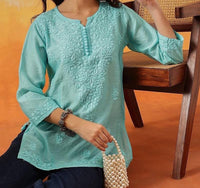 Chanderi Dyed Short Tops - Chikankari official