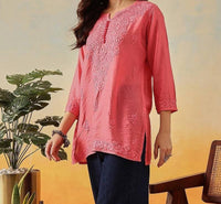 Chanderi Dyed Short Tops - Chikankari official