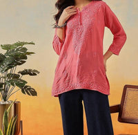 Chanderi Dyed Short Tops - Chikankari official