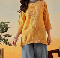 Chanderi Dyed Short Tops - Chikankari official