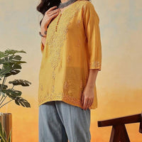 Chanderi Dyed Short Tops - Chikankari official