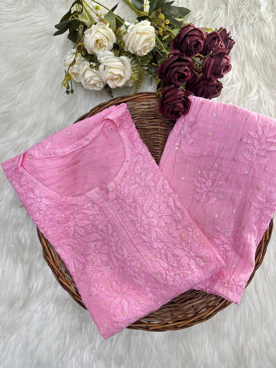 Chanderi Golden Dots Set - Chikankari official